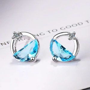 925 Sterling Silver Diamond Waterdrop Earrings A
